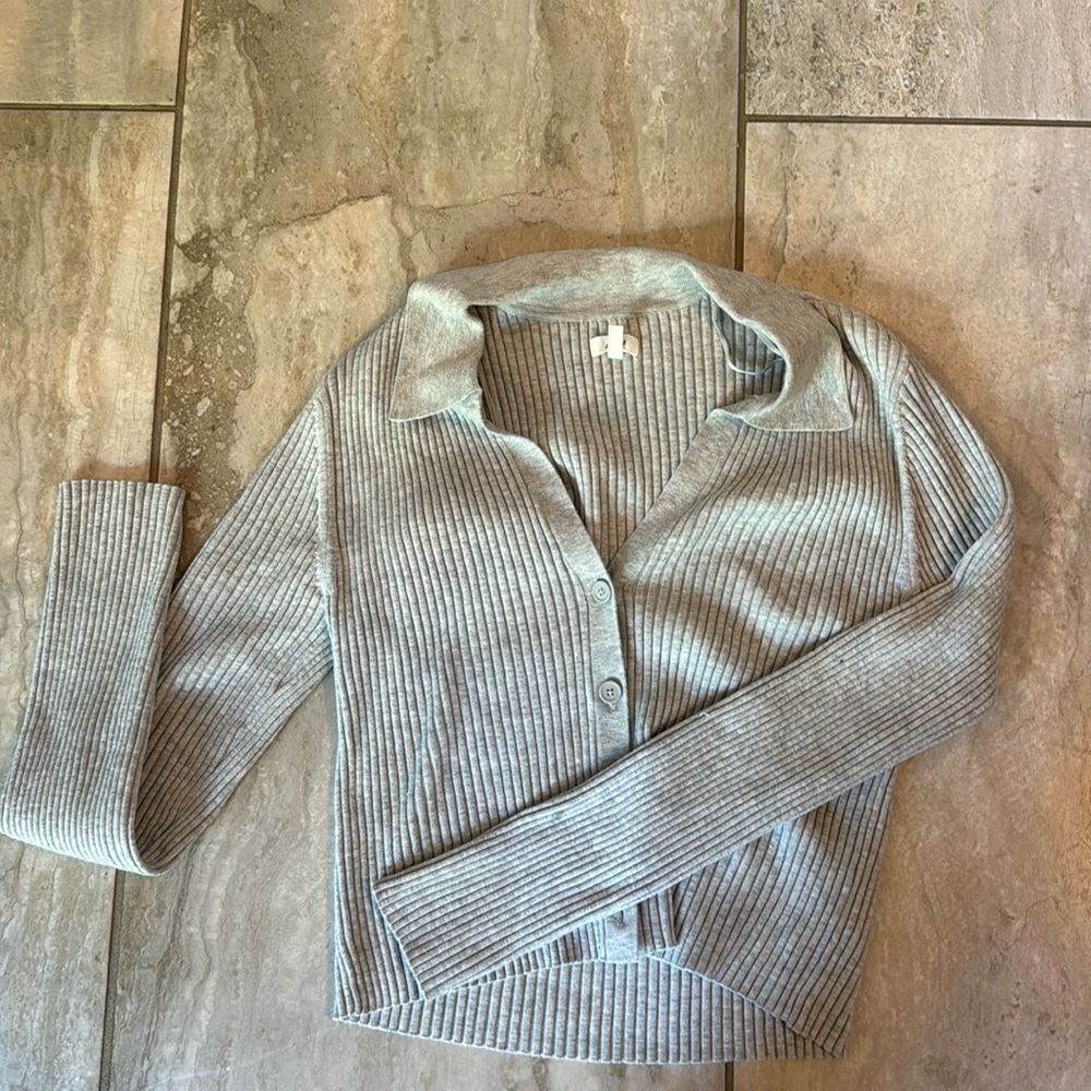 AERIE Ribbed Button Up Collared Sweater